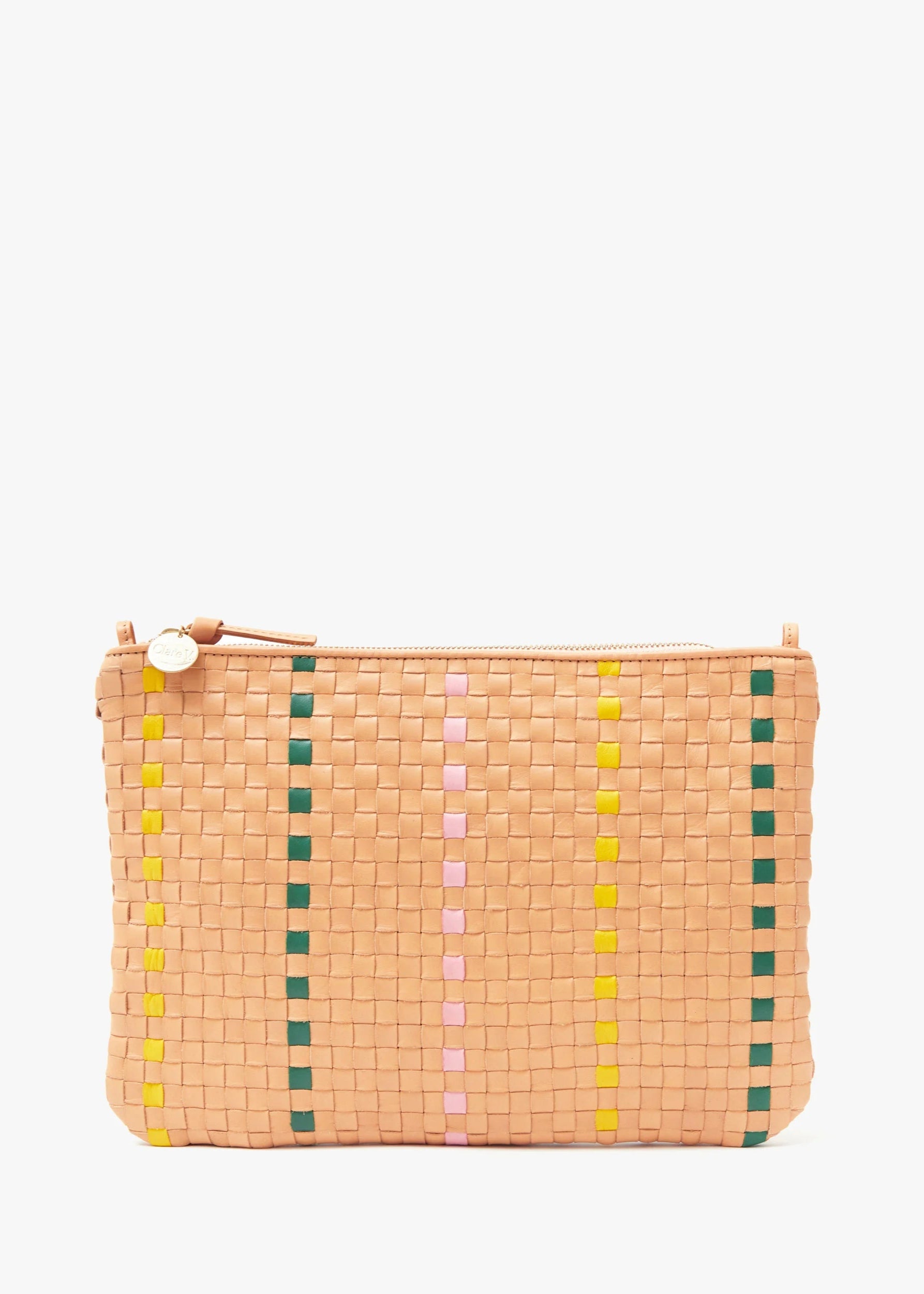 Clare V Clutch w/ Tabs Bisque Woven Checker w/ Stripe