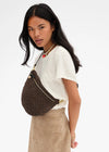 Clare V Grande Fanny Black/Chocolate Leather & Suede Woven Checker