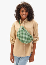 Clare V Grande Fanny Woven Checker Fern & Mist