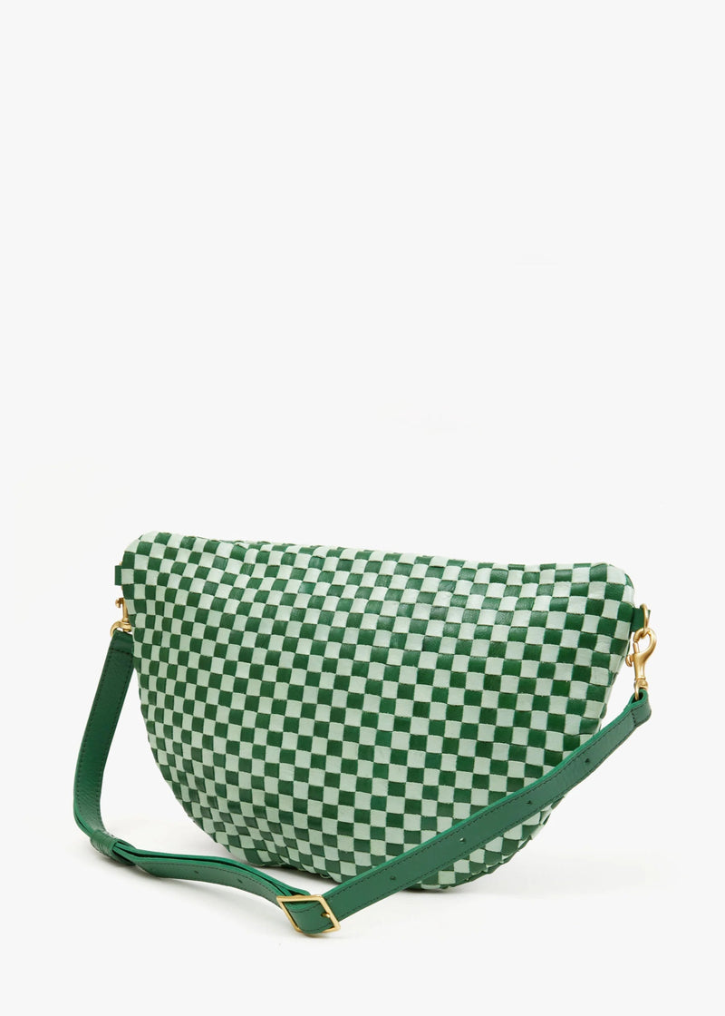 Clare V Grande Fanny Woven Checker Fern & Mist