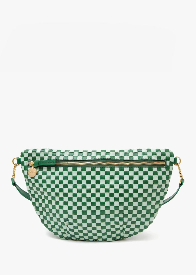 Clare V Grande Fanny Woven Checker Fern & Mist