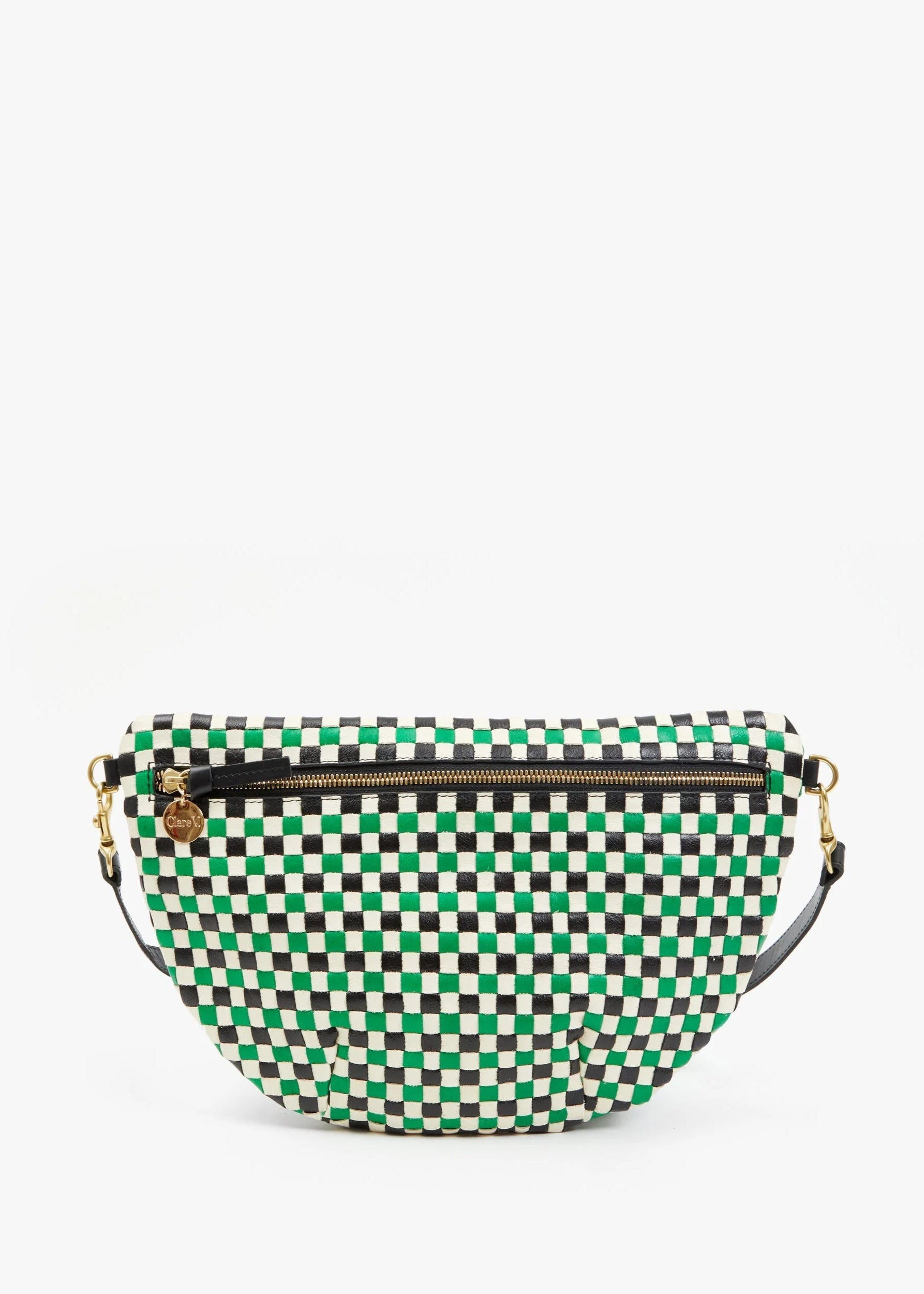 Clare V Grande Fanny Woven Checker Green Apple Multi