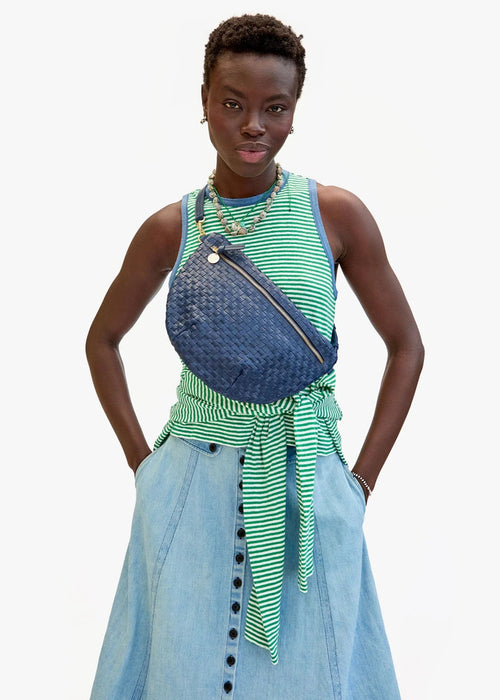 Clare V Grande Fanny Woven Checker Bleu Marine
