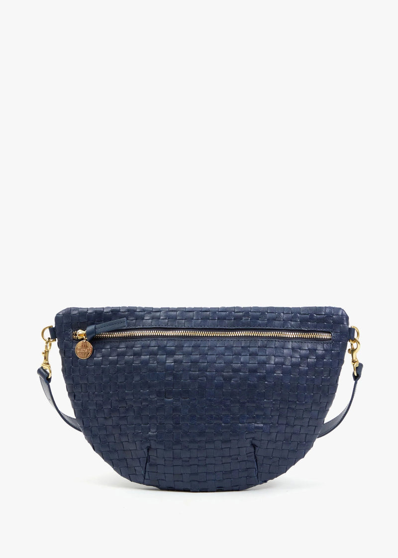 Clare V Grande Fanny Woven Checker Bleu Marine