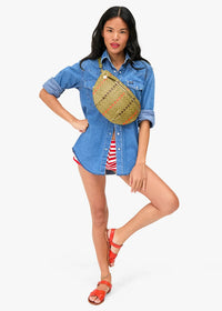 Clare V Grande Fanny Woven Checker Olive Multi