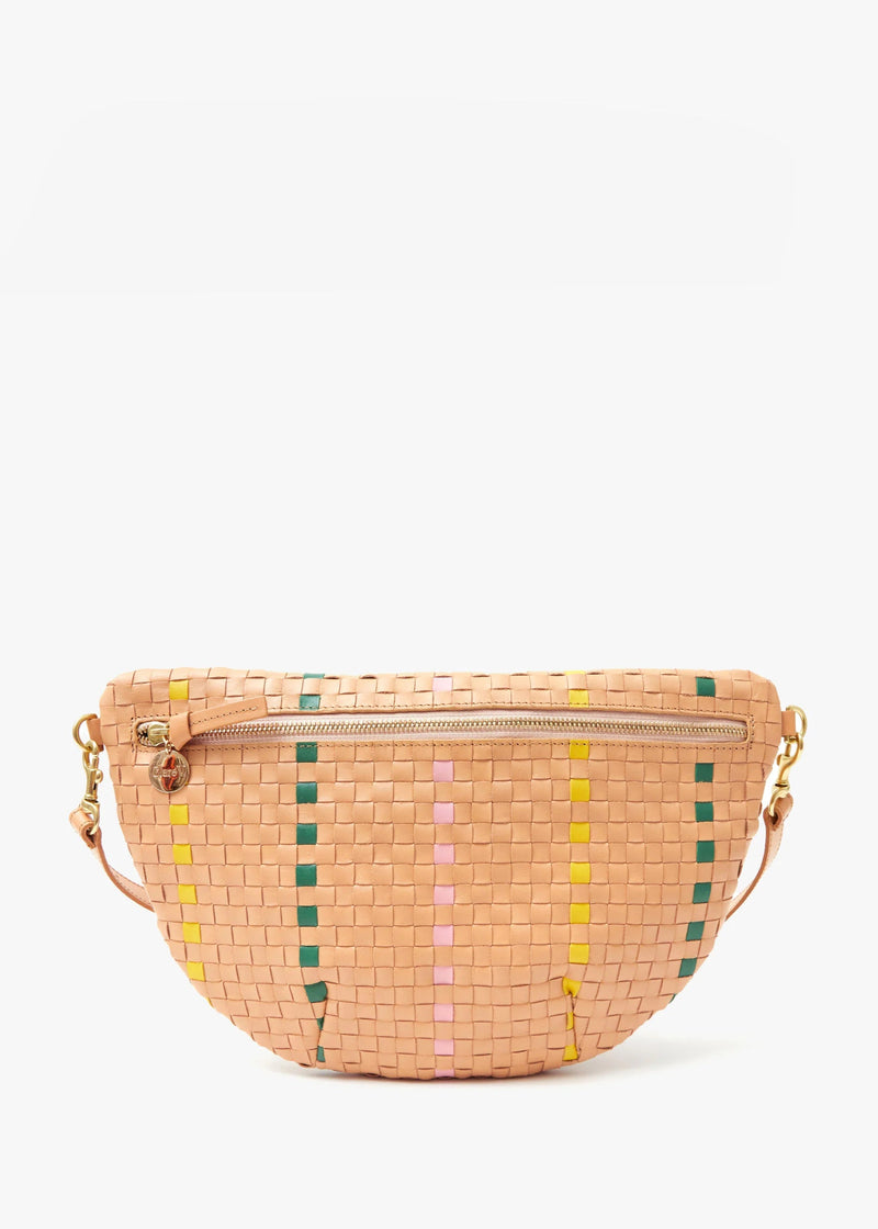 Clare V Grande Fanny Bisque Woven Checker w/ Stripe