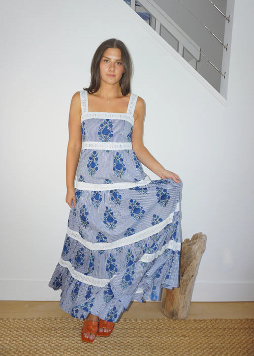 Halo Maxi Dress Navy Block Stripe