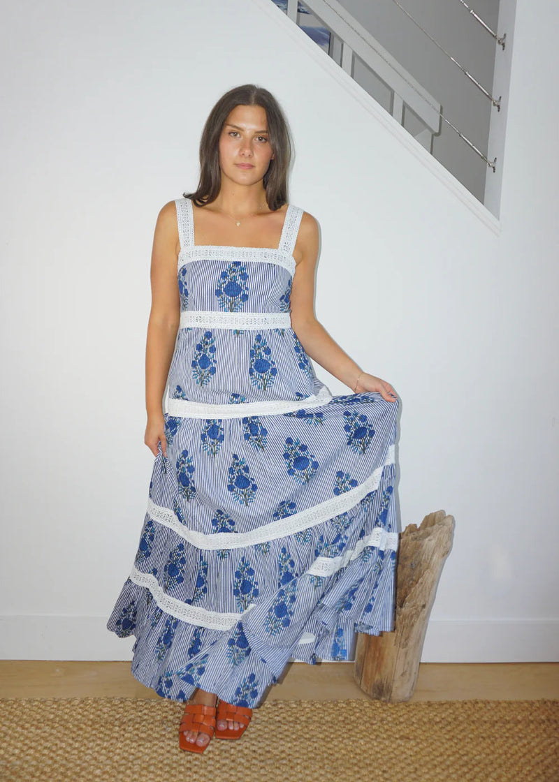 Halo Maxi Dress Navy Block Stripe