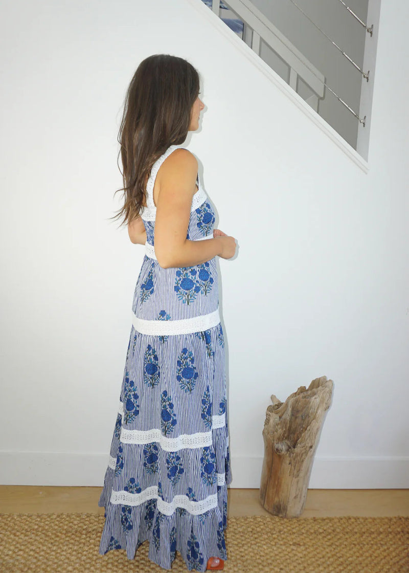 Halo Maxi Dress Navy Block Stripe