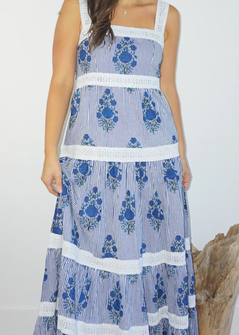 Halo Maxi Dress Navy Block Stripe