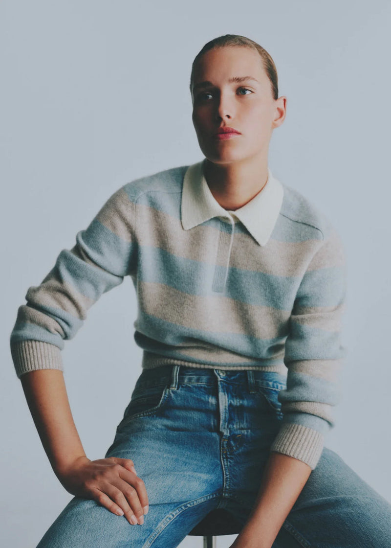 Kujten Royce Stripe Sweater Bleu Vintage