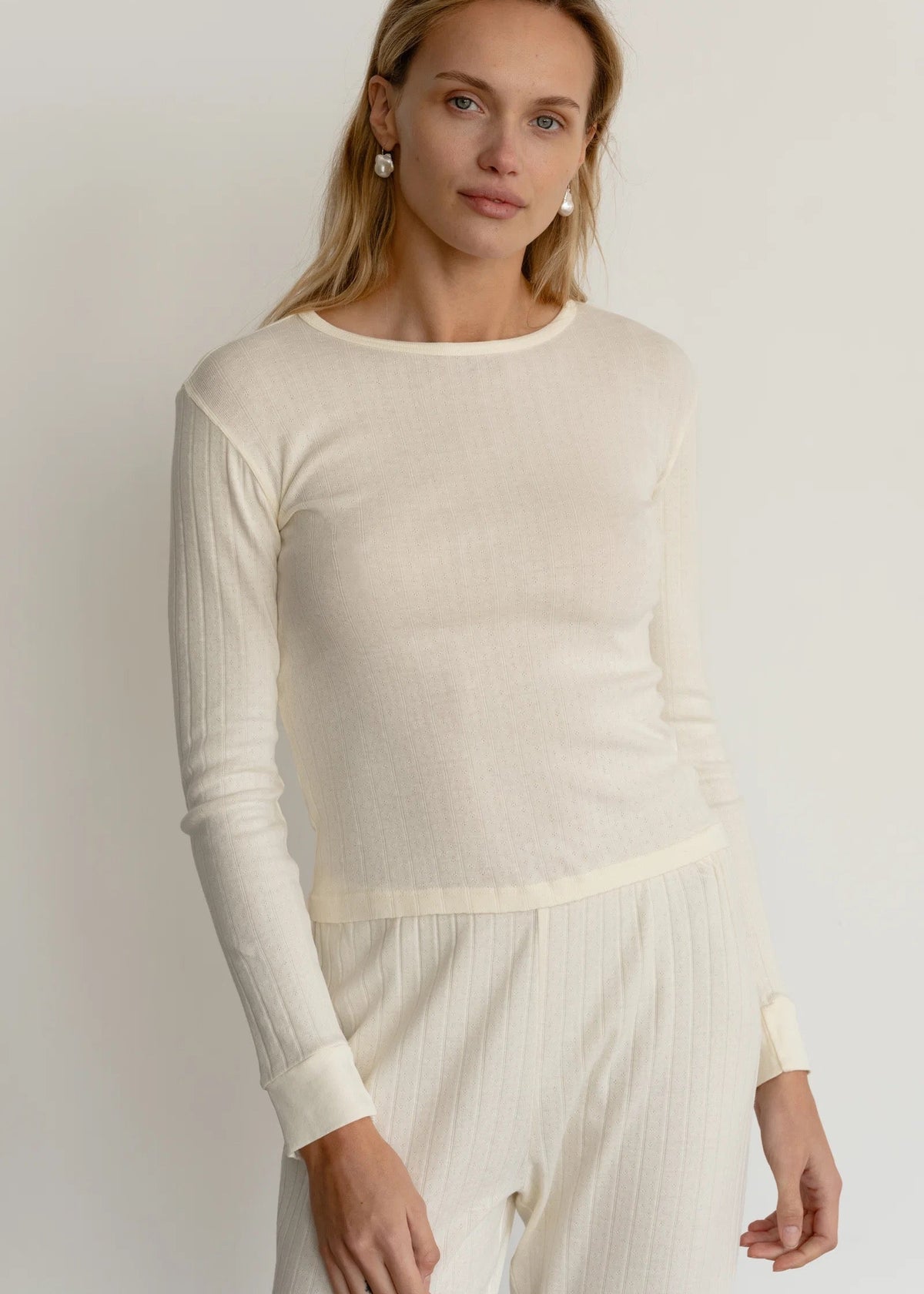 Donni Pointelle Long Sleeve Creme