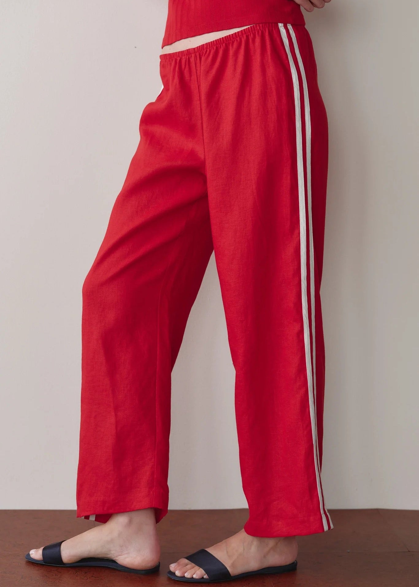 Donni Linen Crop Stripe Pant Bell Pepper
