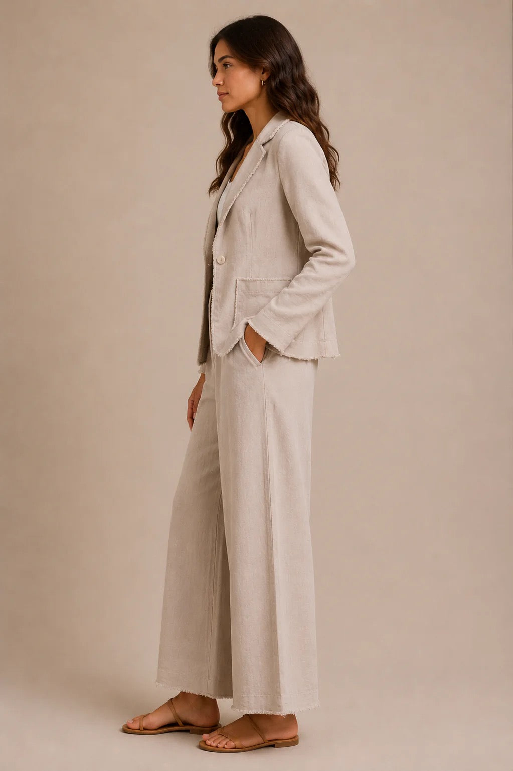 Raw Edge Blazer Sand