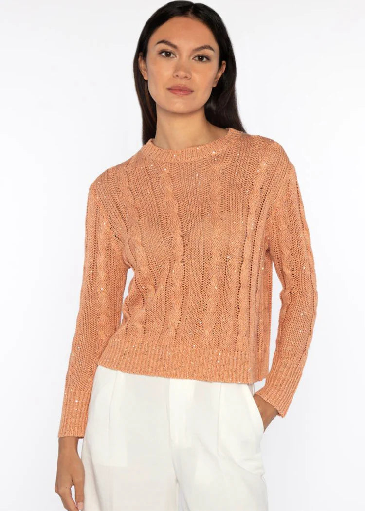 Kinross Sequin Cable Crew Sunset
