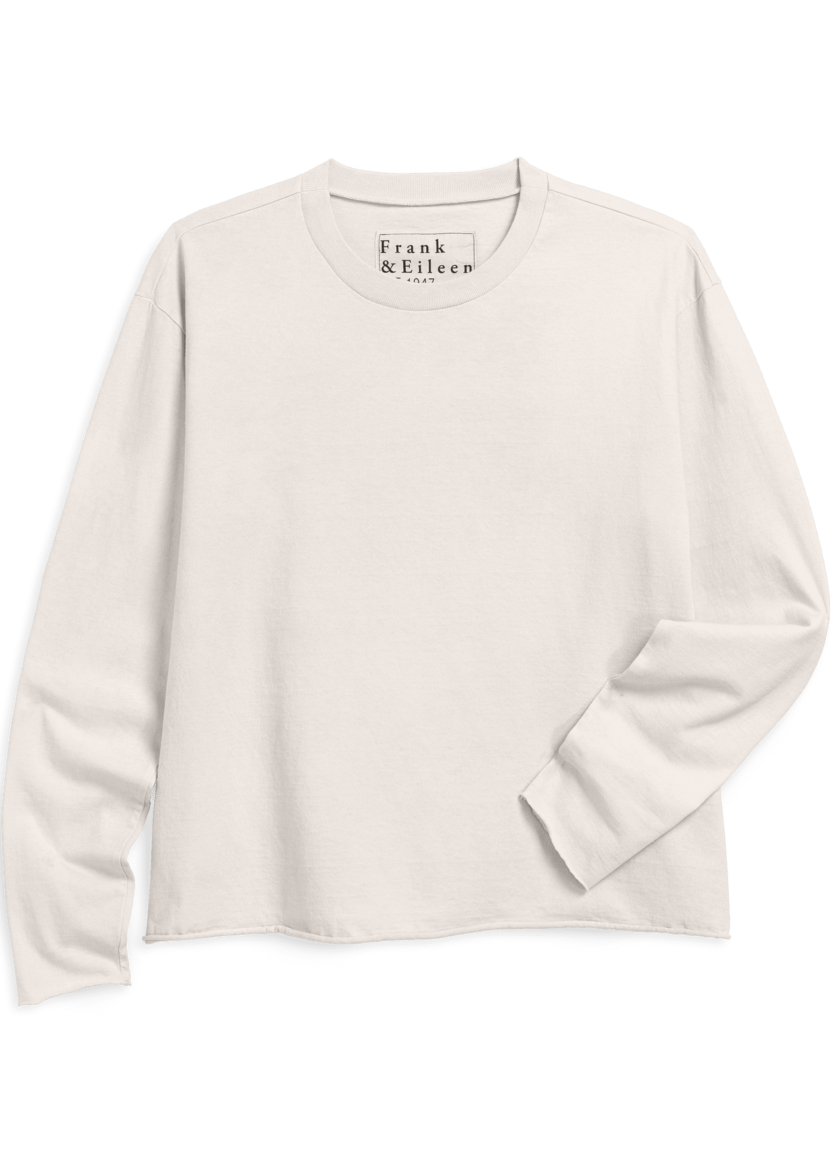 A light cream long-sleeve crewneck shirt by Frank & Eileen, displayed flat against a solid white background.