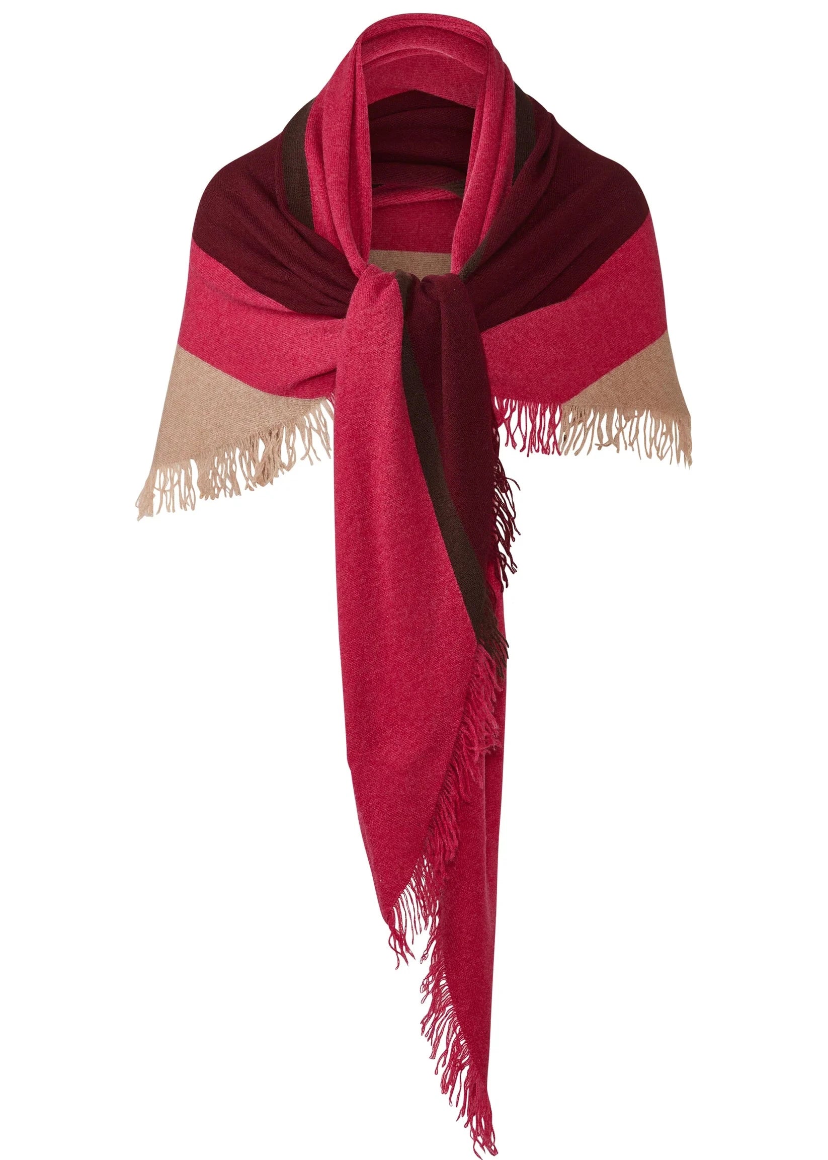 Kinross Stripe Fringe Triangle Shawl Cranberry