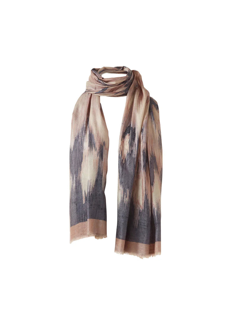 Kinross Brushed Ikat Print Scarf Black Multi