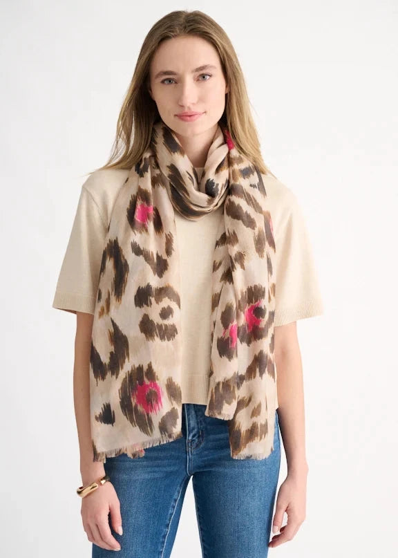 Kinross Painted Leopard Scarf Sandstone