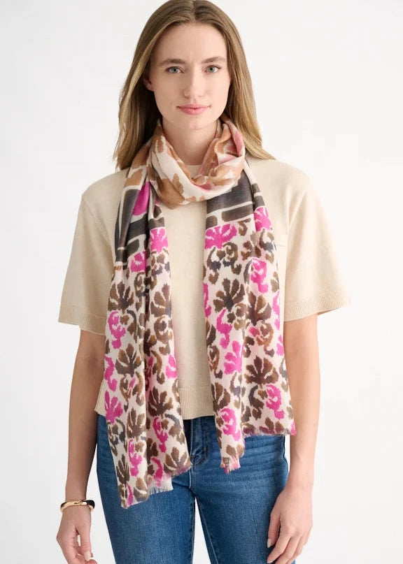 Kinross Modern Glen Print Scarf Cranberry