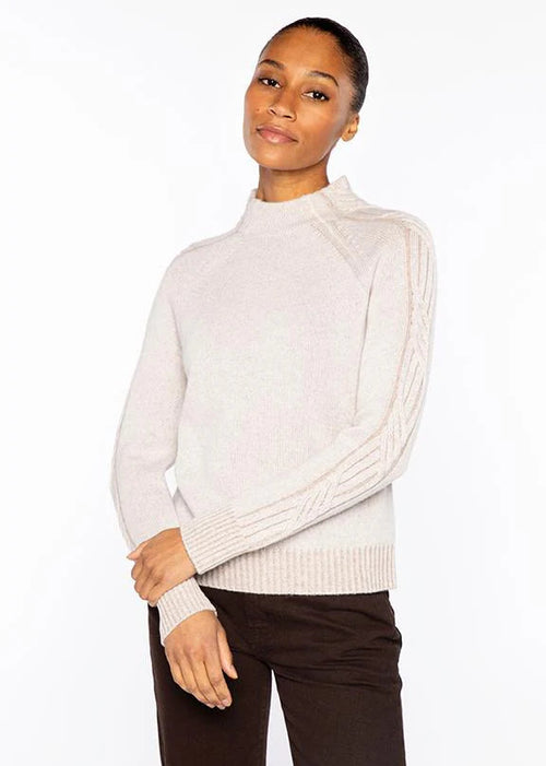 Kinross Plaited Cable Slv Funnel Pearl/Taupe