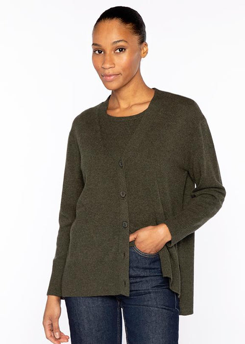 Kinross Hi-Low Easy Button Cardigan Loden