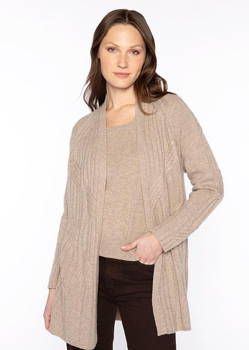 Kinross Luxe Cable Cardigan Taupe