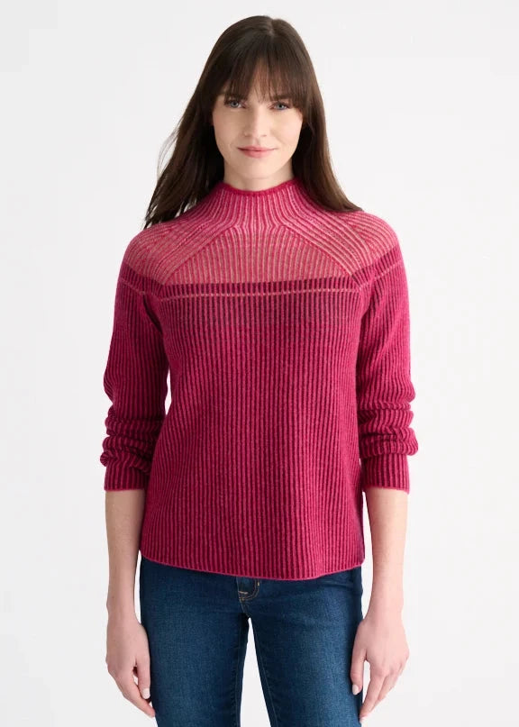 Kinross Plaited Rib Colorblock Funnel Cordovan