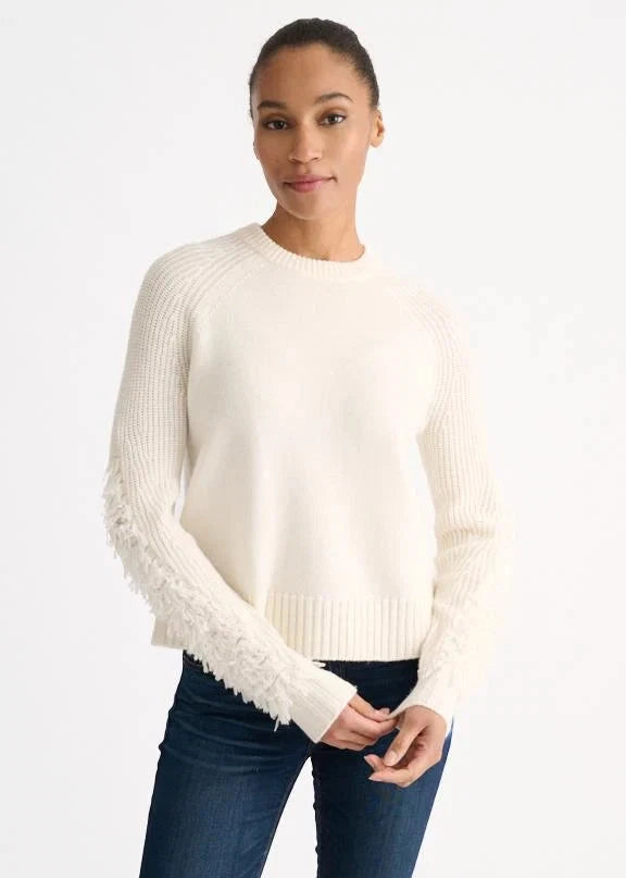 Kinross Fringe Sleeve Crew Ivory