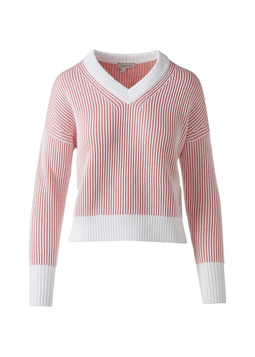 Plaited Rib Vee Coral/White