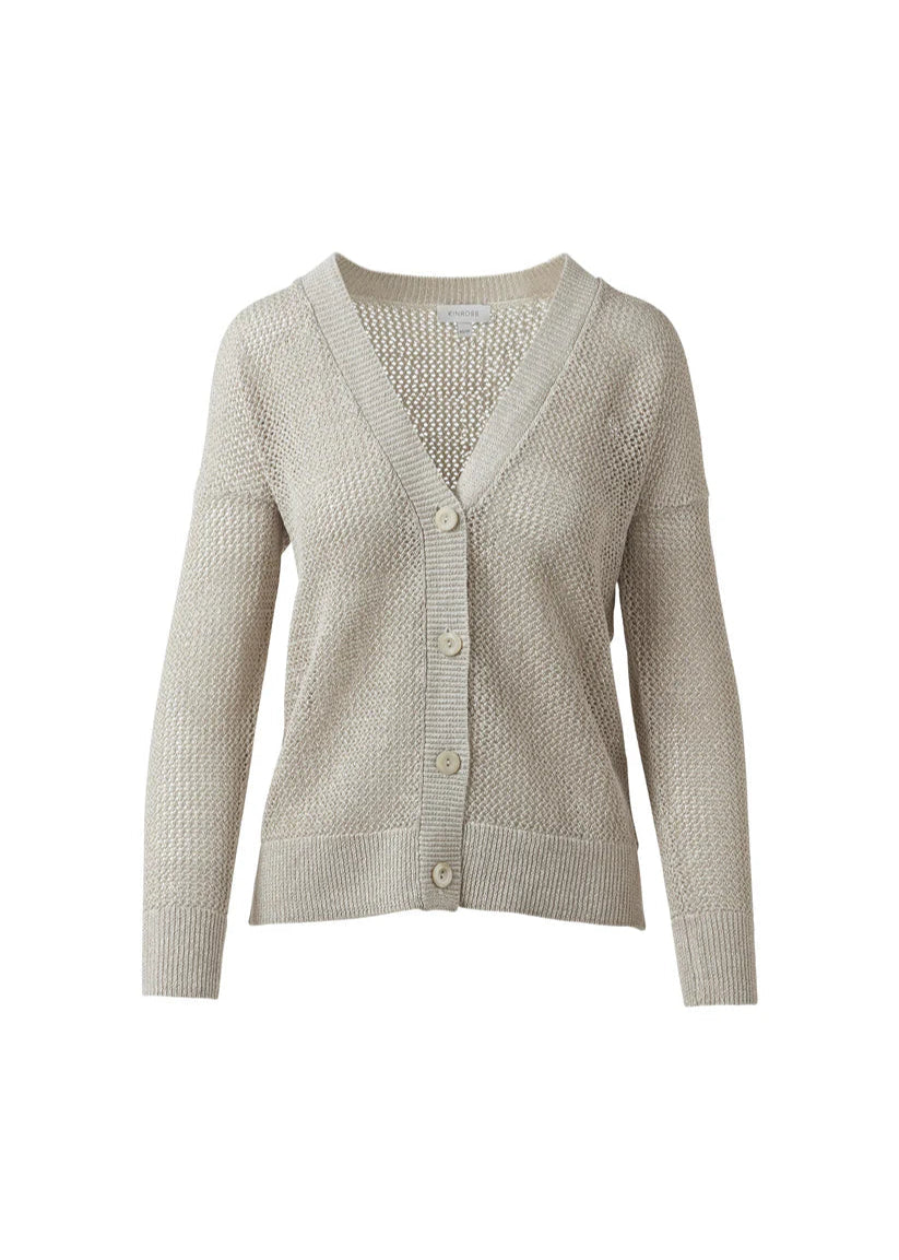 Kinross Lurex Mesh Cardigan Sandstone
