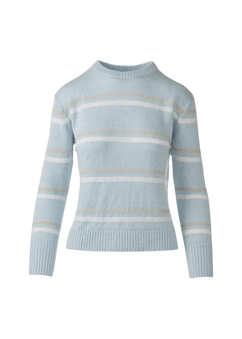 Kinross Textured Stripe Crew Crystal Multi