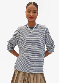 Clare V Mini Stripe Long Sleeve Tee Navy/Cream