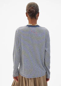 Clare V Mini Stripe Long Sleeve Tee Navy/Cream