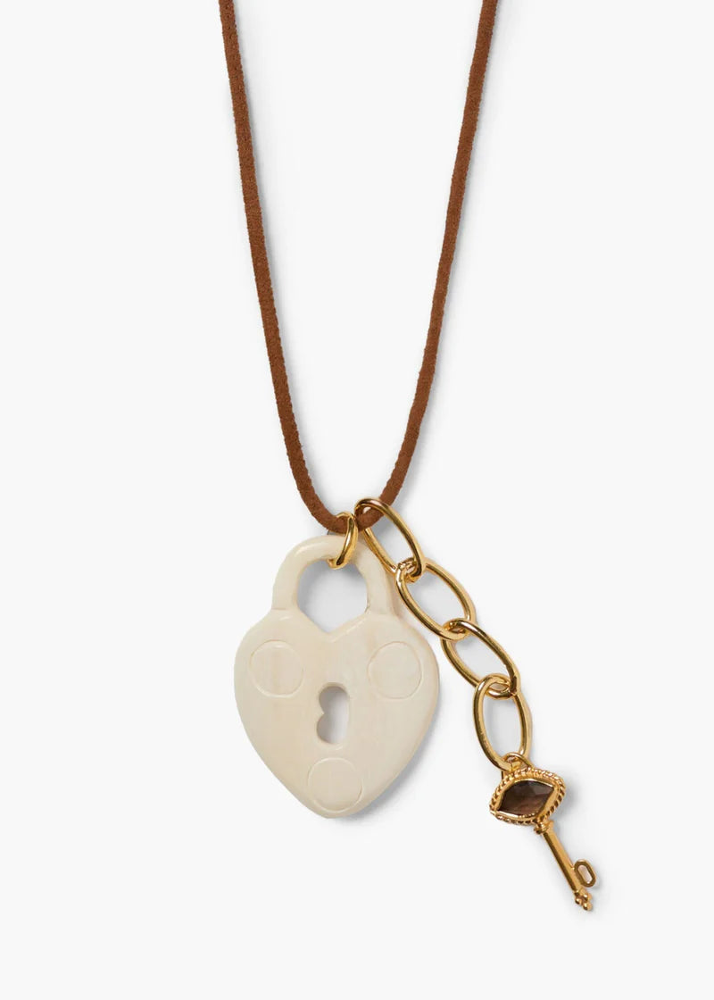 Padlock Charm Necklace White Bone