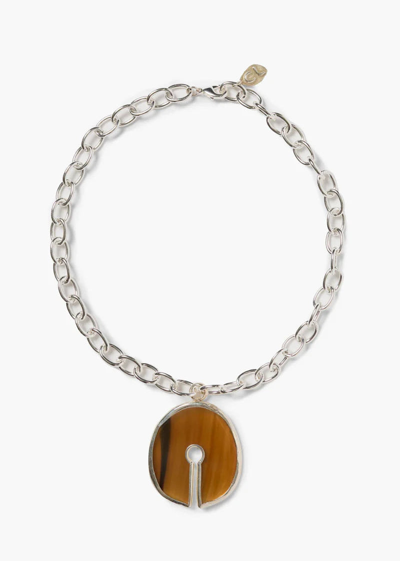 Padlock Necklace Brown Horn