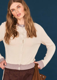 Jumper1234 Lurex Trim Cardigan in Stone