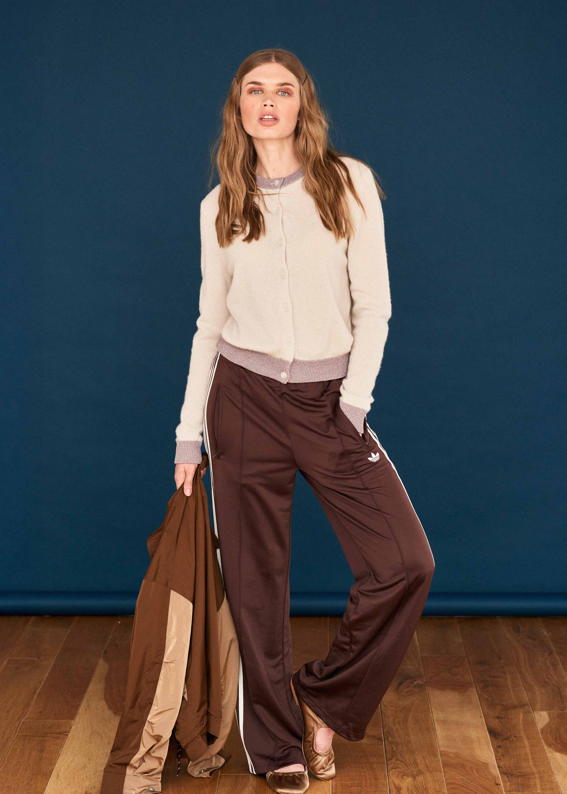 Jumper1234 Lurex Trim Cardigan in Stone