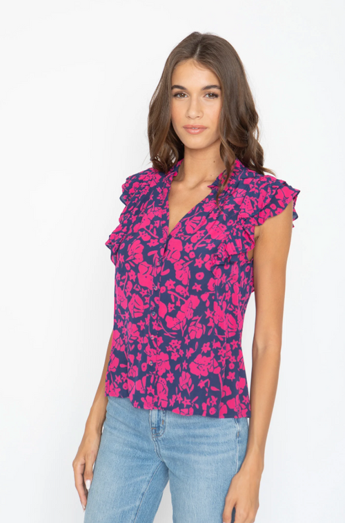 Emma Navy Wine Cup Flower Blouse