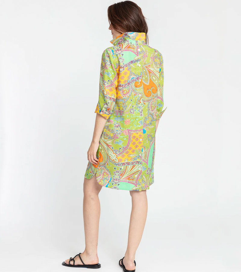 Aileen 3/4 Sleeve Linen Paisley Print Dress
