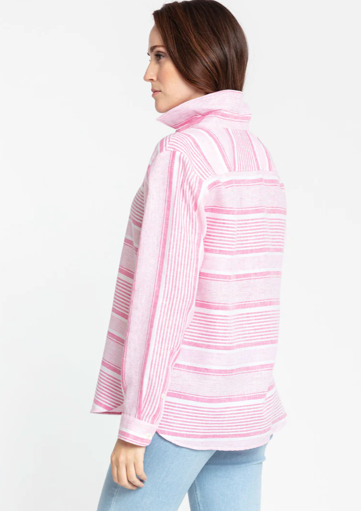 Gemma Long Sleeve Linen Variegated Stripes Shirt