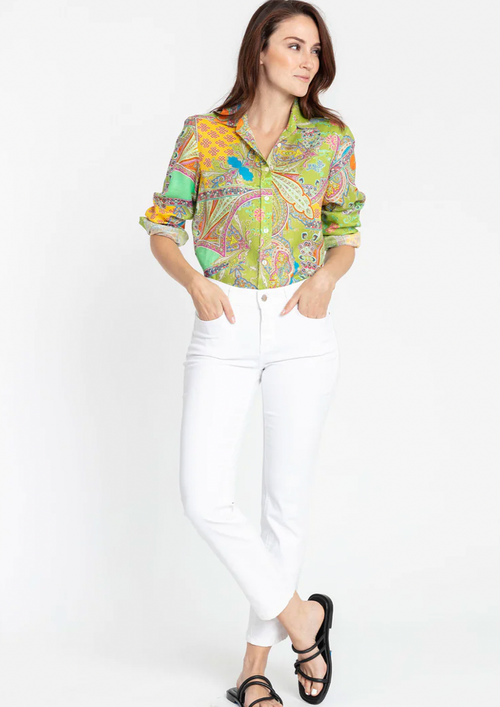 Reese Long Sleeve Luxe Linen Paisley Shirt