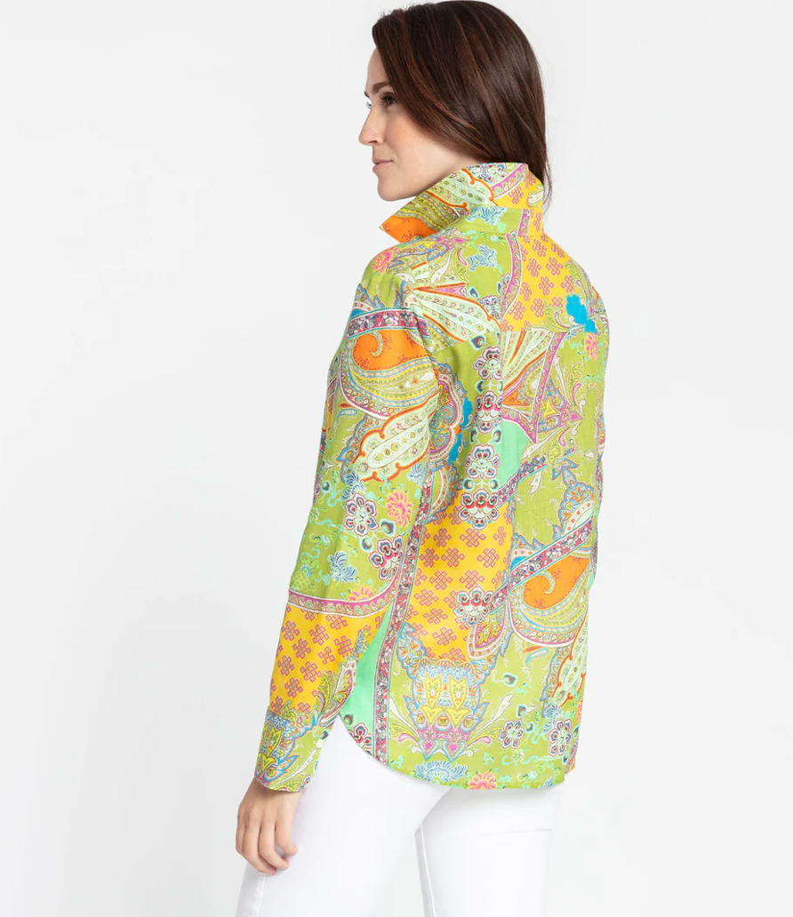 Reese Long Sleeve Luxe Linen Paisley Shirt