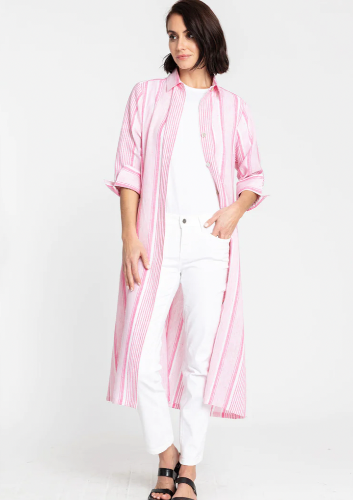 Tamron 3/4 Sleeve Linen Variegated Pink Stripes Dress