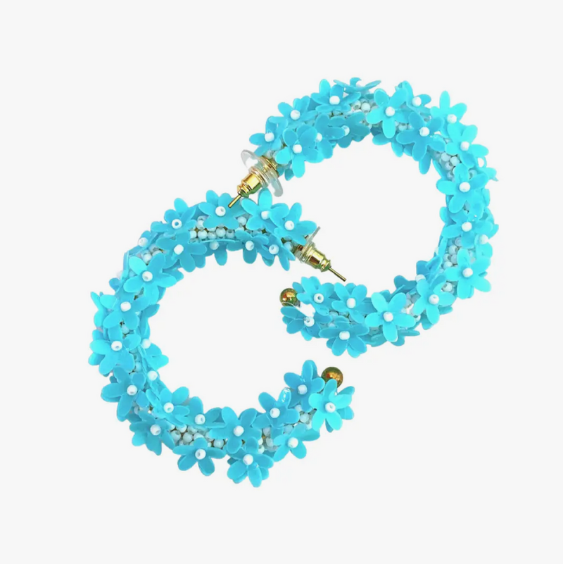 Turquoise Flower Hoops