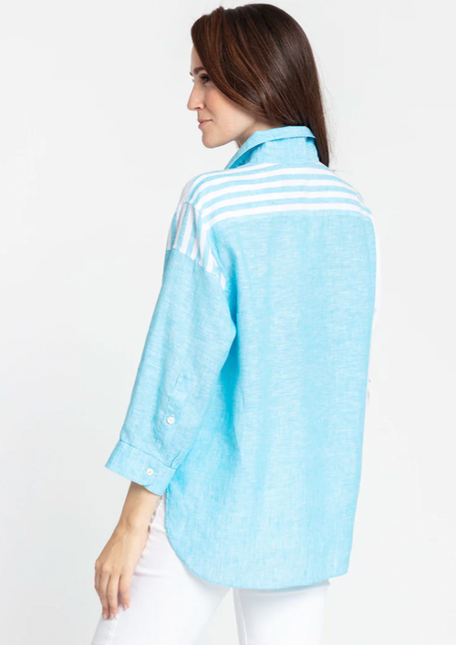 Halsey 3/4 Sleeve Luxe Linen Stripes Shirt