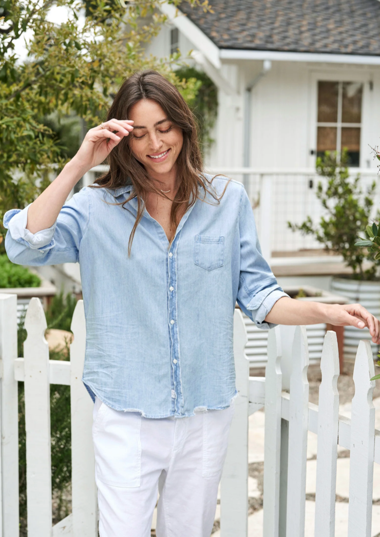 F&E Eileen Classic Blue Tattered Wash Denim Shirt