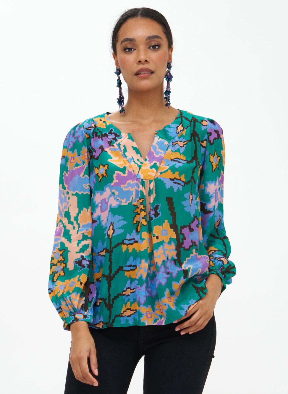 Oliphant V-Neck Blouse Green Bukhara