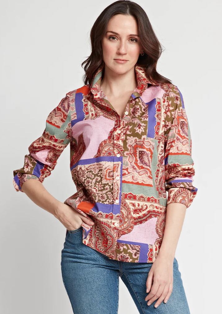 Reese Long Sleeve Patchwork Paisley Print Shirt