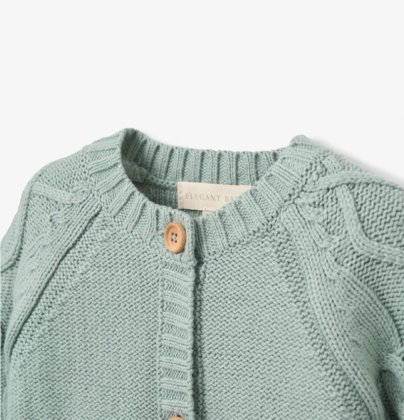 Sage Diamond Cable Cardigan & Hat